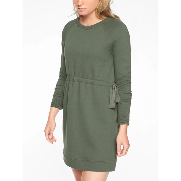 Athleta Dresses & Skirts - Athleta Sweatshirt Dress Womens Small Olive Green Minimalist Comfort Sporty